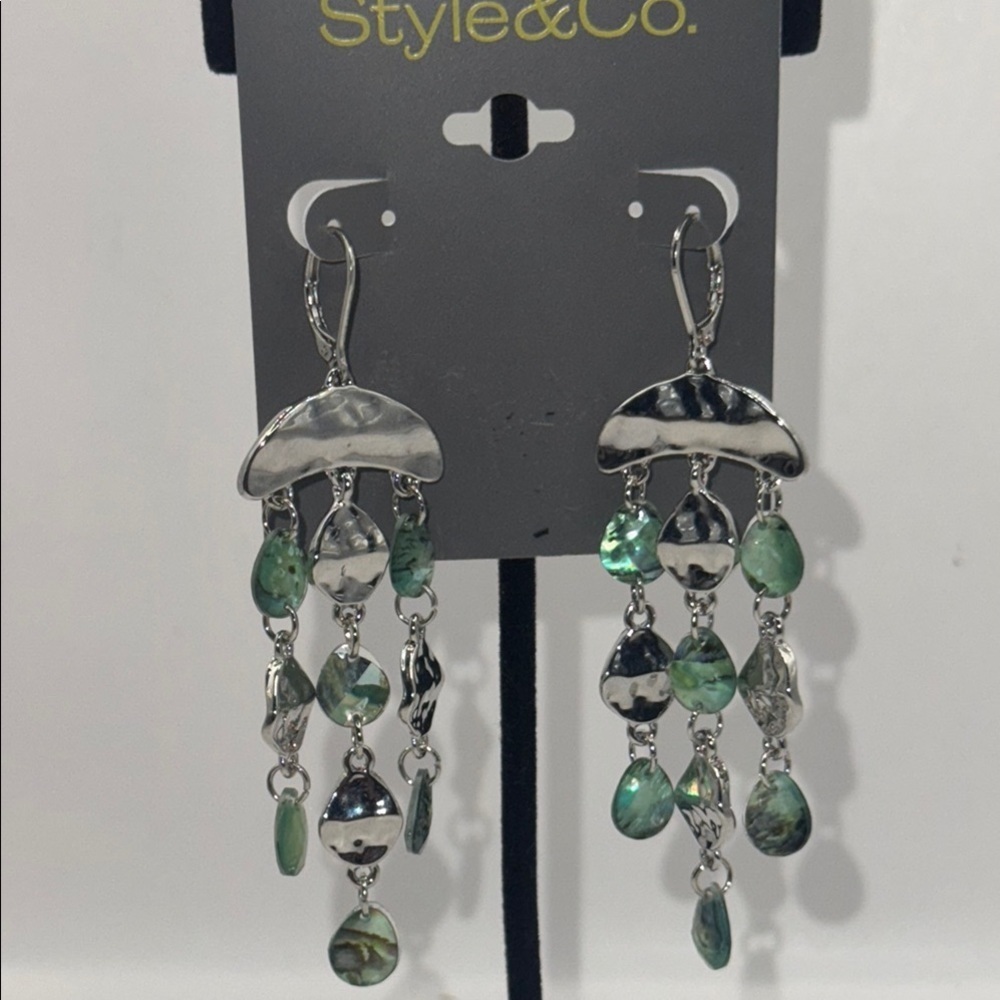 Style & Co. Silver and Green Chandelier Earrings